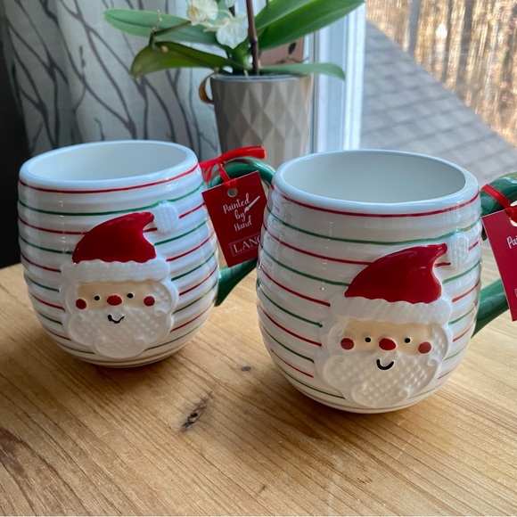 NWT 2pc Christmas Mugs Santa Mug Set Hand Painted Hot Cocoa Christmas Gift Idea - Picture 4 of 8